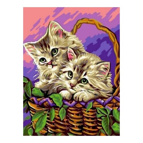 фото Картина по номерам котята в корзинке, 30x40 см. цветной мир ярких идей