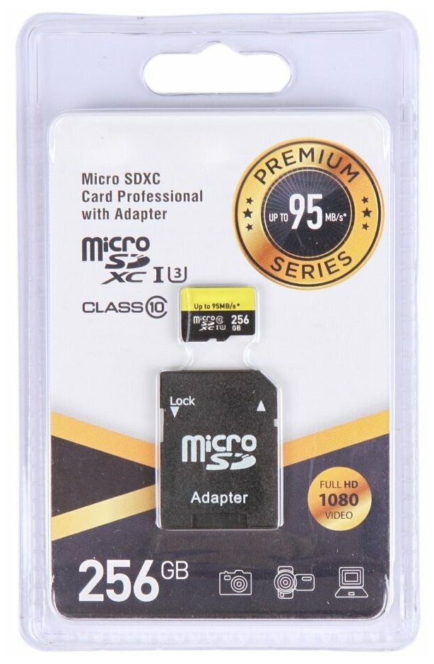 Exployd Карта памяти Exployd microSD, 256 Гб, SDXC, UHS-1, класс 10, с адаптером SD