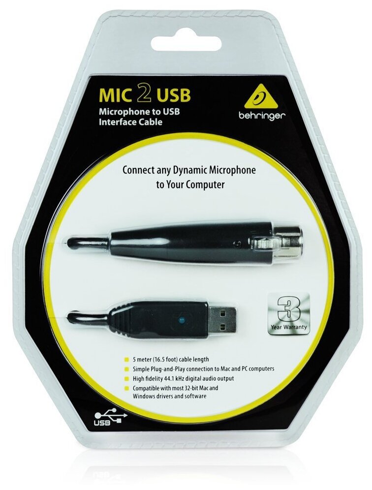 USB-XLR кабель для микрофона Behringer MIC2USB (5 метров)