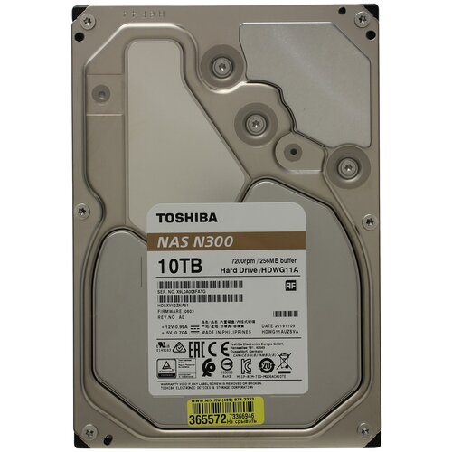 Toshiba Жесткий диск HDD 10Tb Toshiba, SATA-III, 256Mb, 7200rpm, NAS N300 #HDWG11AUZSVA