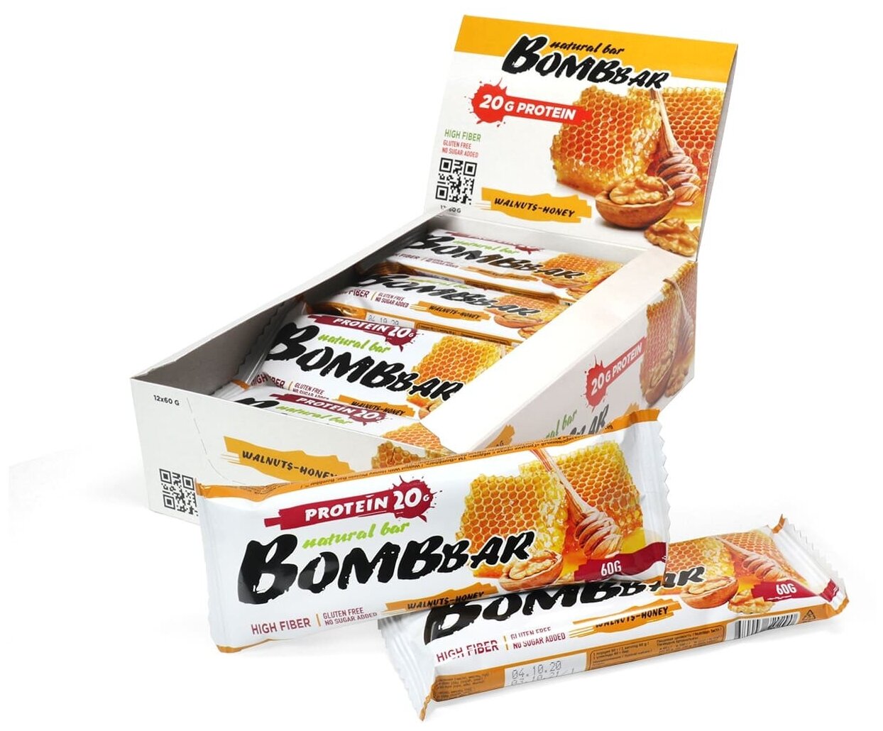 BombBar Protein Bar 60 г (коробка 20 шт) Грецкий орех с мёдом