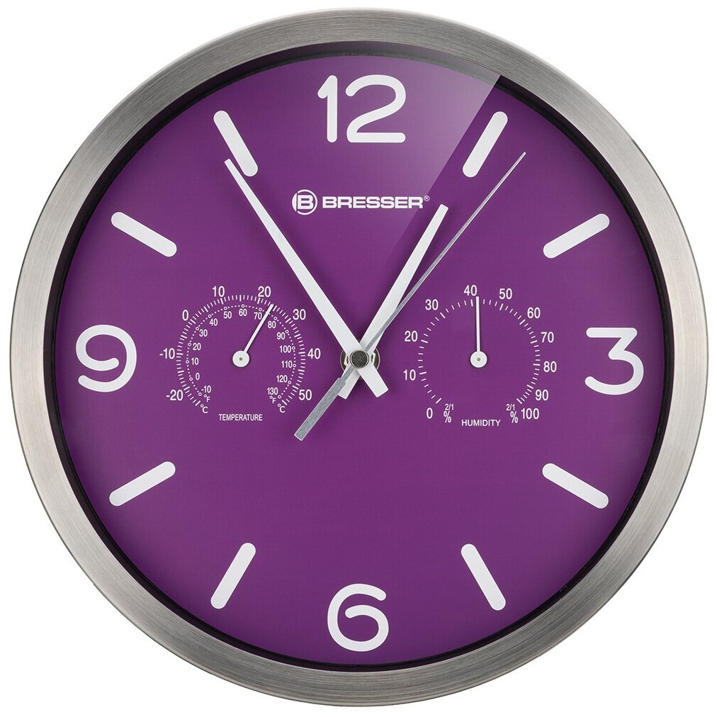 Часы настенные Bresser MyTime ND DCF Thermo/Hygro, 25 см, фиолетовые - фотография № 7