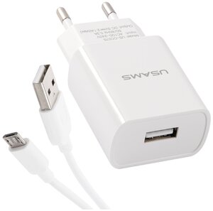 Сетевое зарядное устройство USAMS - (Модель T21 Charger kit) 1 USB T18 2,1A + кабель Micro USB 1m, белый (T21OCMC01)