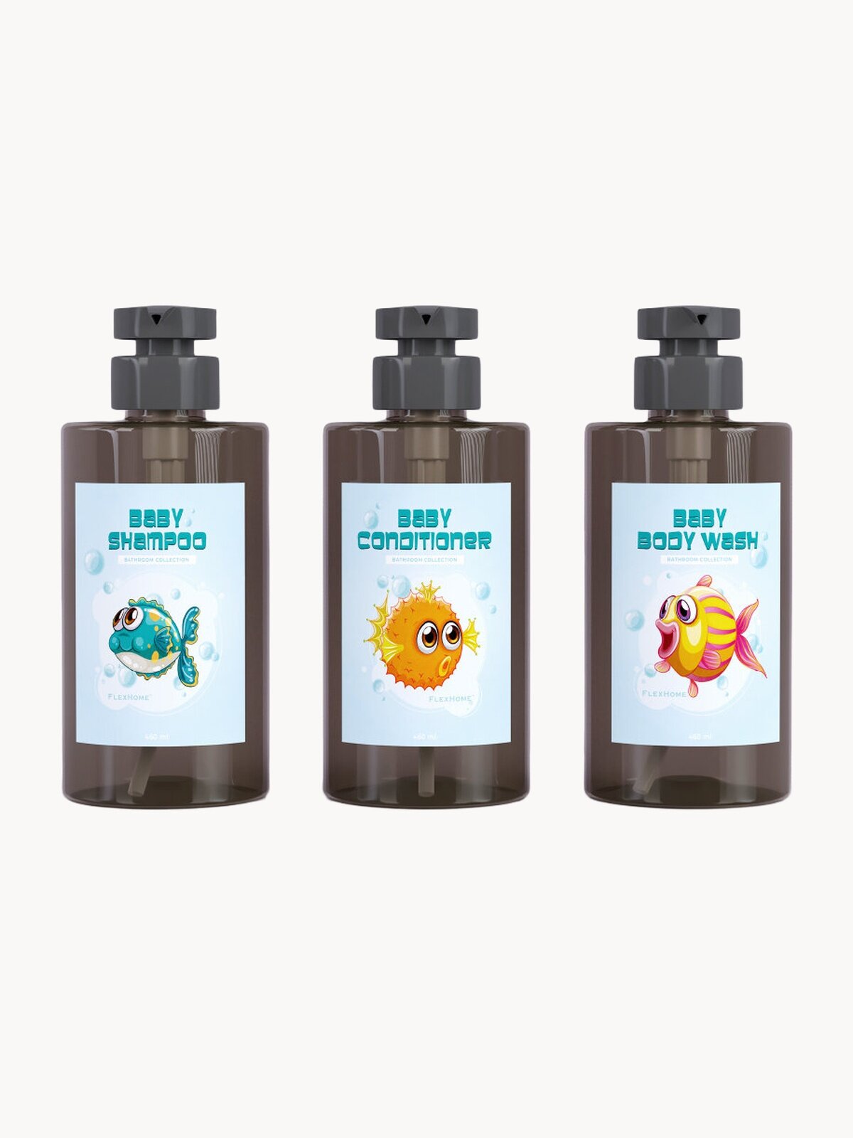 Набор дозаторов для ванной FlexHome, 3 шт по 460 мл, влагостойкие наклейки