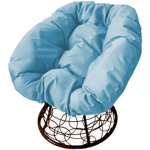 Кресло M-group пончик с ротангом коричневое, голубая подушка
