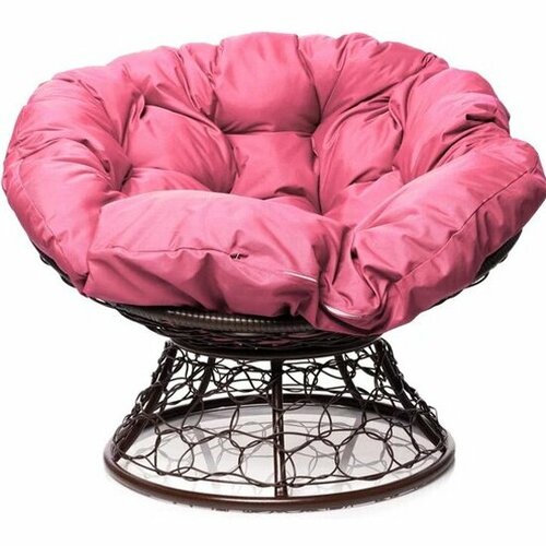 Садовое кресло M-group Папасан с ротангом коричневое + розовая подушка