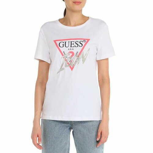 Футболка GUESS, размер S, белый футболка asics 2011b055 302 icon ss top зеленый m