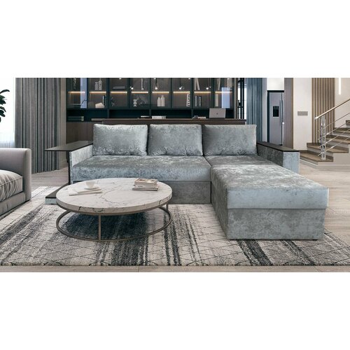 Диван угловой раскладной AH! DIVAN (АхДиван) Берг, 250х160х85 см, механизм дельфин, серый плюш