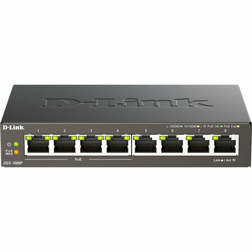 Коммутатор D-Link DGS-1008PF1A 8 портов 4x 1Gbs 4x 1Gbs PoE DGS-1008PF1A 9784₽