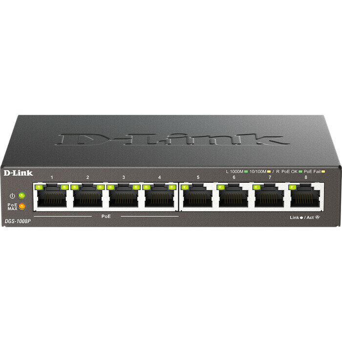 Коммутатор D-Link DGS-1008P/F1A 8 портов (4x 1Gbs, 4x 1Gbs PoE) (DGS-1008P/F1A)