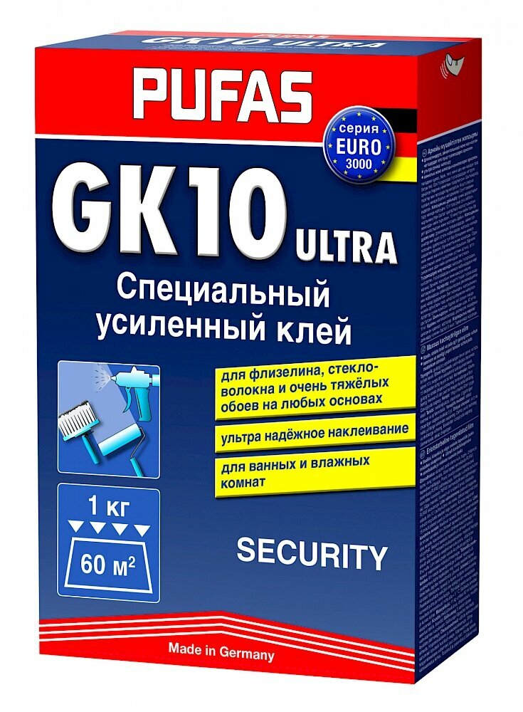 Клей для флизелиновых обоев PUFAS Security GK 10 для стекловолокна и флизелина 1 кг