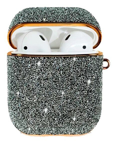 фото Чехол пластиковый Kingxbar со шнурком для Airpods 2, черные стразы (39)