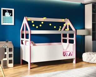 Кровать-домик детская "Сладкий сон" с бортиком под матрас 160х80, БазисВуд, вход справа, цвет розовый