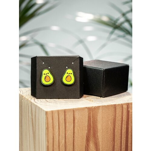 Серьги каффы  Улыбающийся авокадо, пластик, размер 10 мм, зеленый