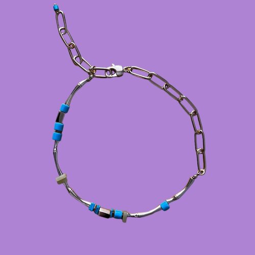 Колье BUSA, бирюза, нефрит, длина 36 см, золотой, голубой