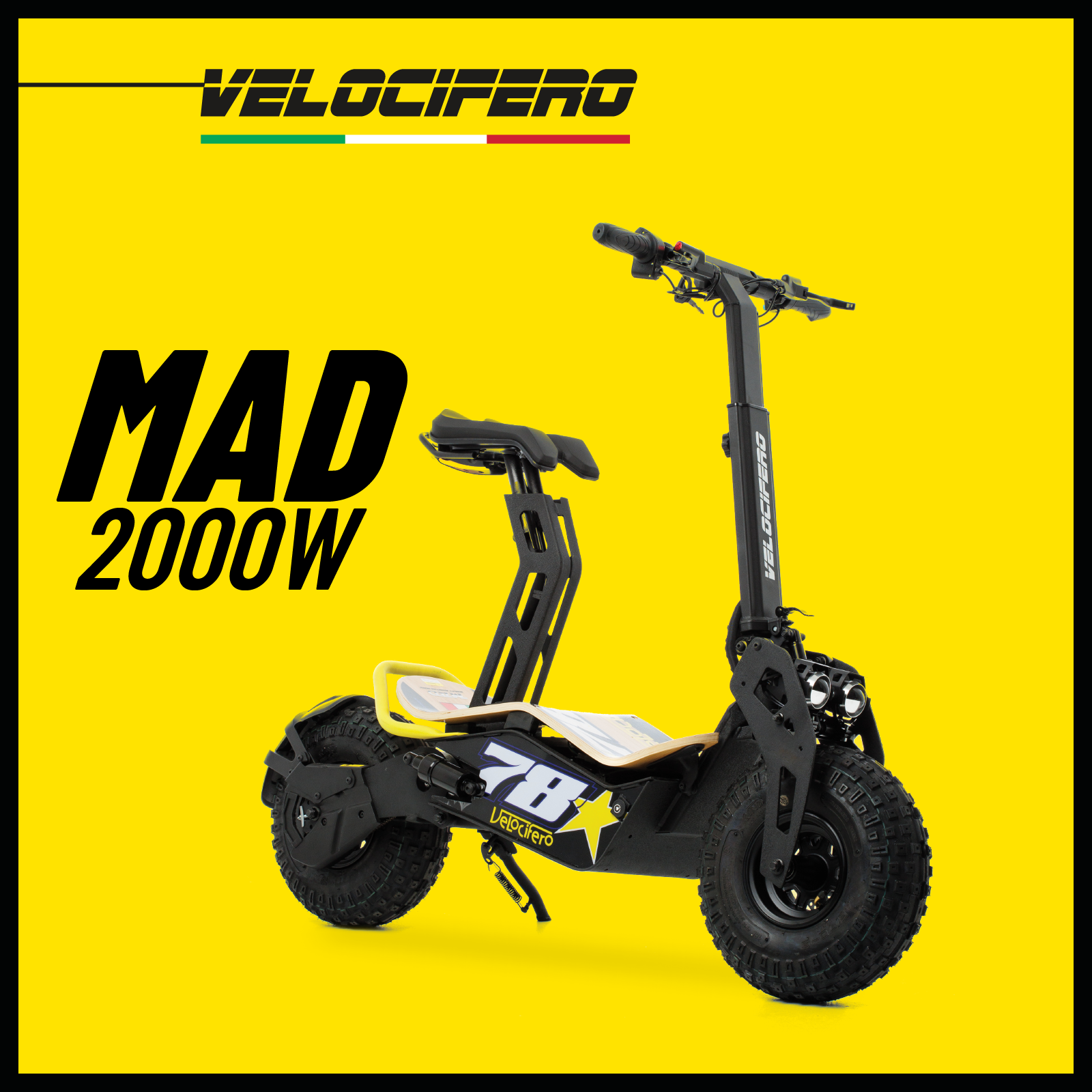 Электросамокат с сиденьем Velocifero MAD 2000W огромный самокат для взрослых с литий ионной батареей