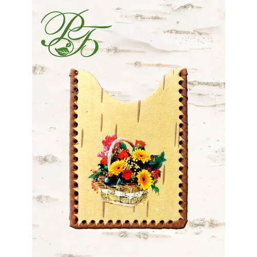 Обложка-карман для проездного билета Русская береста, красный, оранжевый