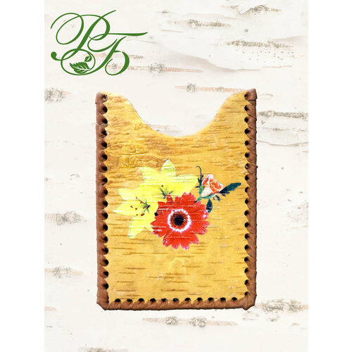 Обложка-карман для проездного билета Русская береста, красный, желтый