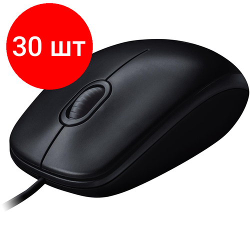 Комплект 30 штук, Мышь компьютерная Logitech USB WIRED M100R DARK/GREY (910-006765) черный
