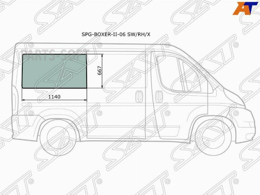 SAT SPG-BOXER-II-06 SW/RH/X Стекло кузова боковое (не опускное) (Справа/ Цвет зеленый) Peugeot Boxer 06- / Citroen Jumper 06- /