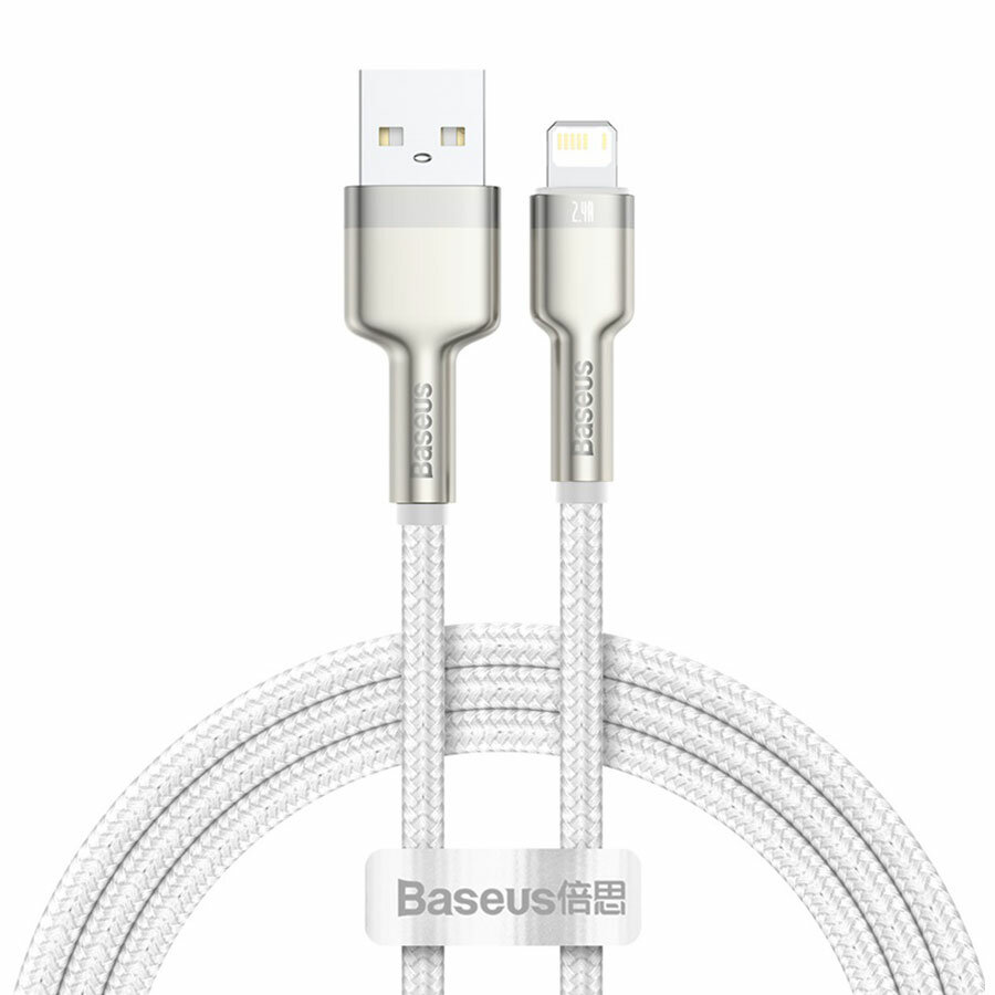 Кабель для айфон USB BASEUS Cafule Series Metal USB - Lightning, 2.4А, 12W, 1 м, белый