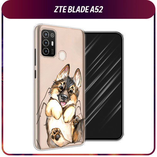 Силиконовый чехол на ZTE Blade A52 / ЗТЕ Блэйд А52 Овчарка в ладошках, прозрачный