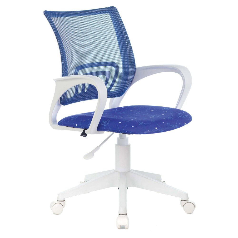 Кресло BRABIX "Fly MG-396W" с подлокотниками пластик белый сетка темно-синее с рисунком "Space" 532405 MG-396W_532405