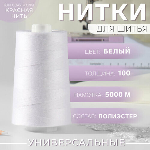 Нитки 100, «Невка», 5000 м, цвет белый №001 нитки 100 невка 5000 м цвет белый 001