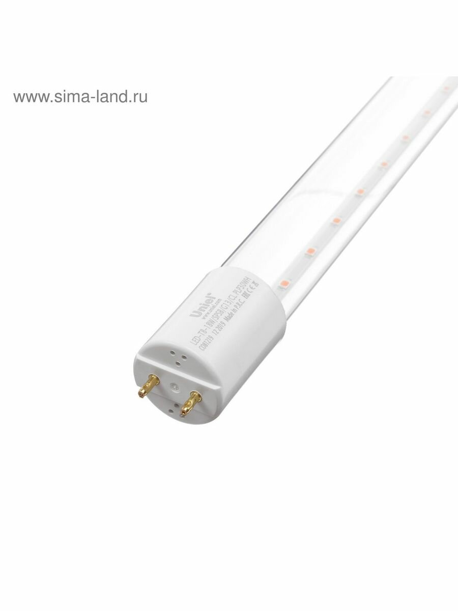 Uniel фито лампа св/д для растений T8 G13 18W 23мкмоль/с 1200мм LED-T8-18W/SPSB/G13/CL