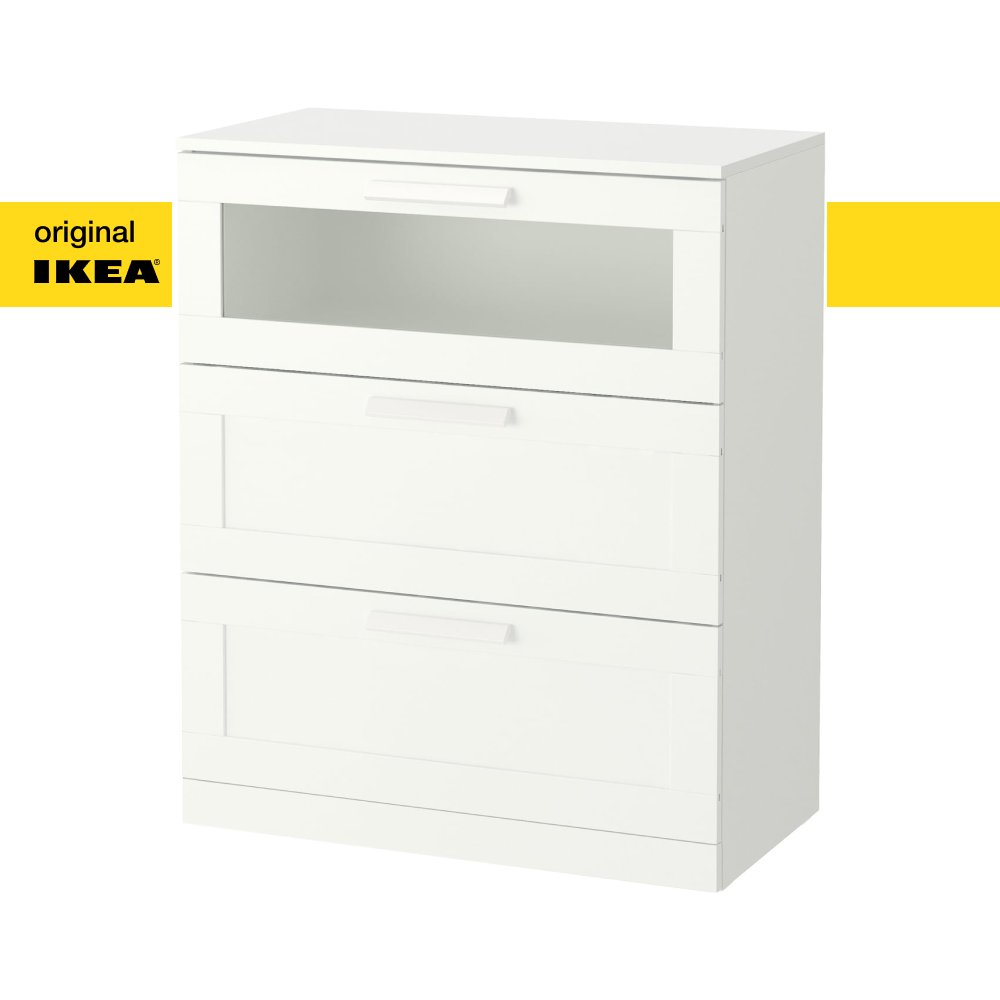 Комод икеа IKEA Brimnes Бримнэс, 3 ящика, белый/матовое стекло, 78x95 см