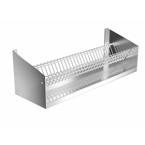 Полка для сушки тарелок открытая настенная одинарная 870*280*300, нерж. сталь AISI 430, толщина 0,8 мм. Крепление форма 