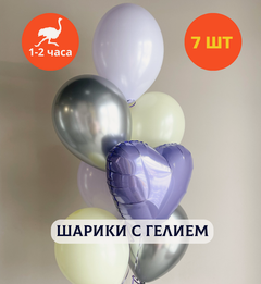 Изображение товара Шарики воздушные на день рождения, воздушные шары с гелием, шары с днем рождения, набор шаров для девушки "Серебро с сиренью", Купить шары, 7 шт.