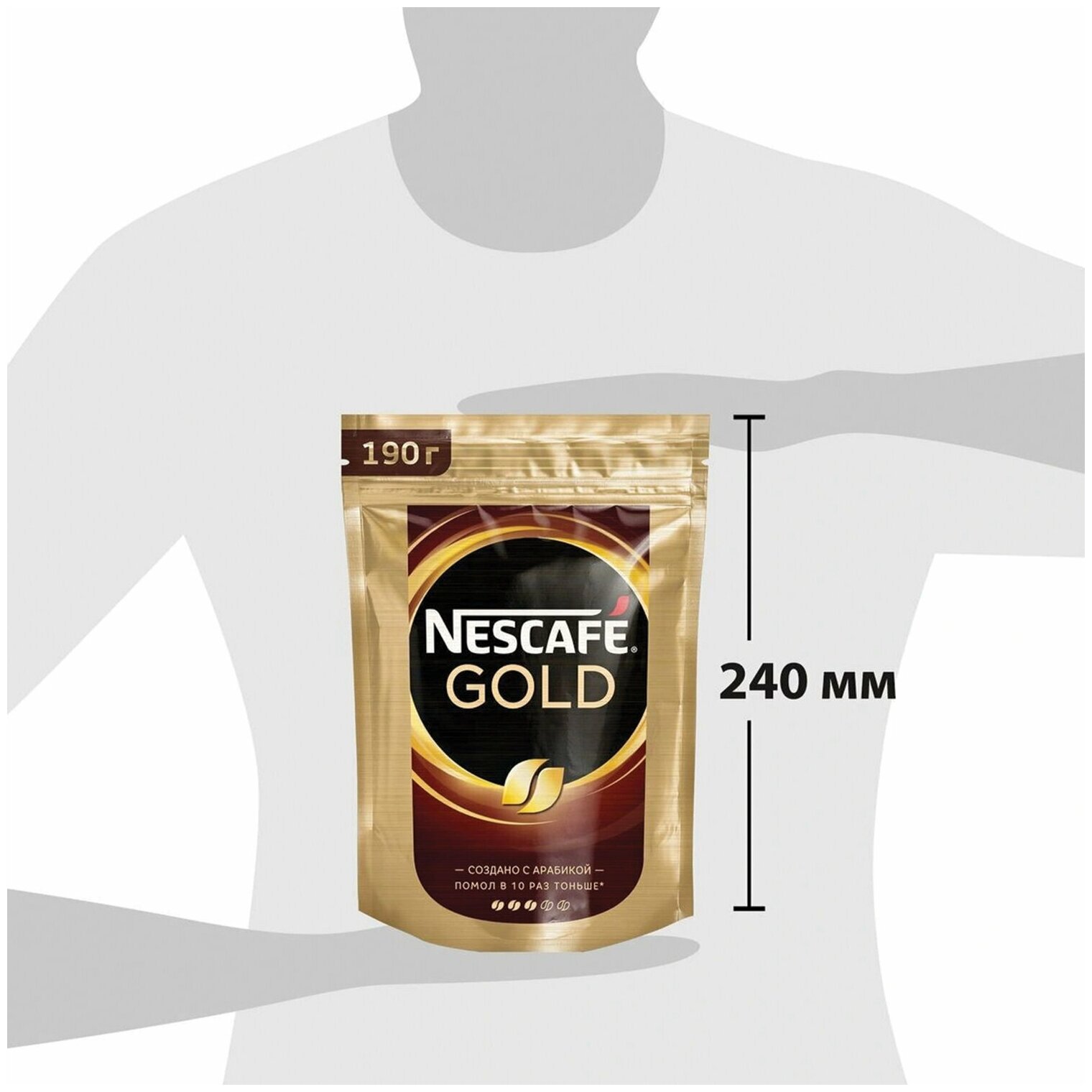 NESCAFE, Кофе молотый в растворимом NESCAFE (Нескафе) "Gold", сублимированный, 190 г, мягкая упаковка, 12403031, Россия — фото 1