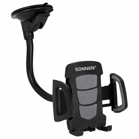 Картинки Держатель для телефона в авто на стекло SONNEN, зажим 50-100 мм, вращение 360°, 354921