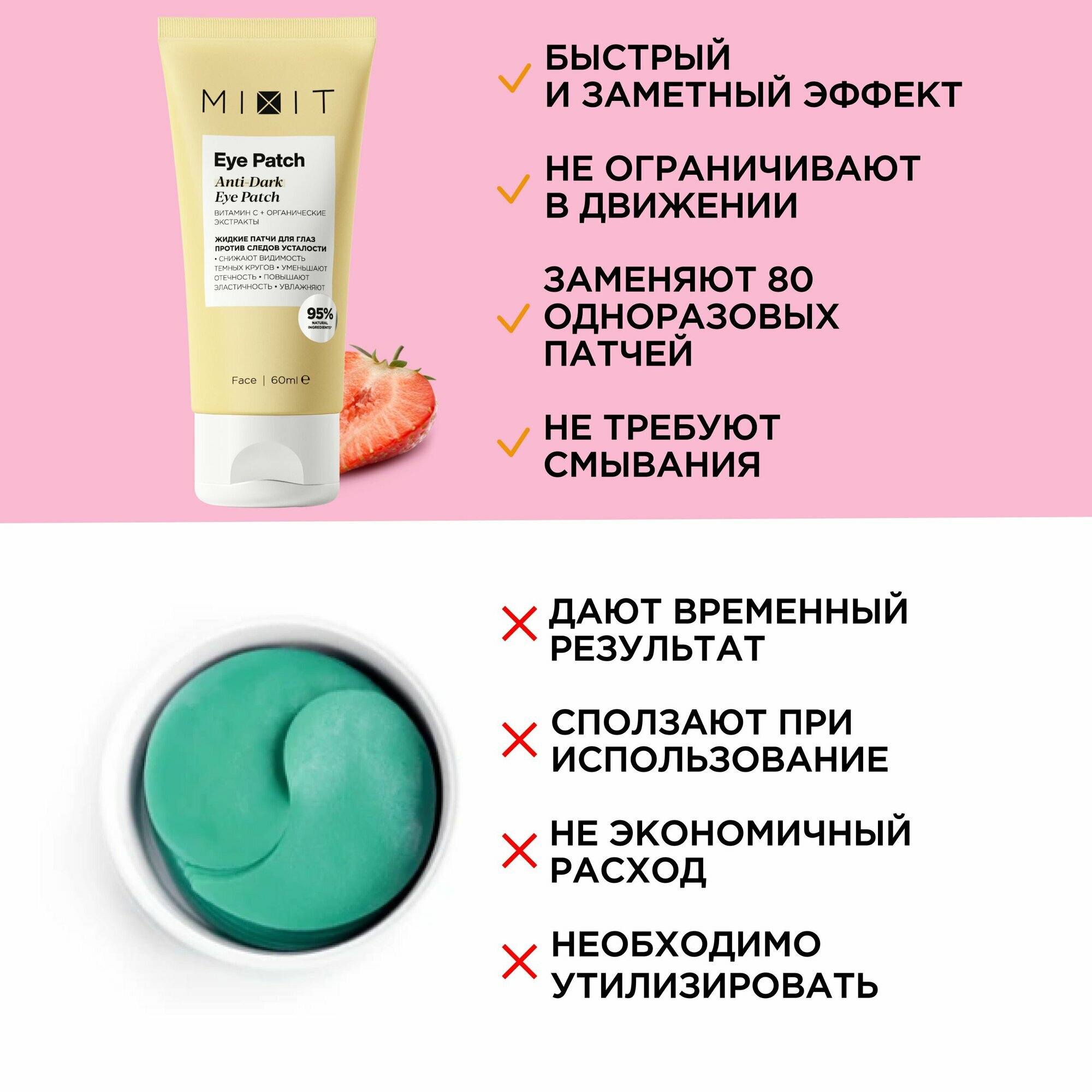 MIXIT Жидкие гелевые патчи против темных кругов и отеков с витамином C, 60 мл — фото 1