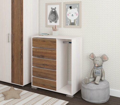 Изображение товара Шкаф, комод, шкаф-комод с ящиками, со штангой Есэндвич Лаворо, 90x43х102 см, левый (Анкор белый/Дуб Аризона)