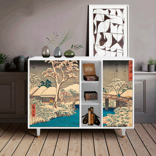 Комод - STORYZ - BS2 Katabira River by Utagawa Hiroshige, Разер - 125 x 97 x 48 см , Цвет корпуса - Белый