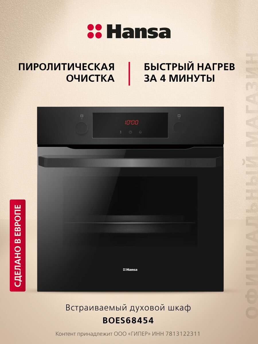 Духовой шкаф электрический встраиваемый Hansa BOES68454, 60см, с грилем и улучшенной конвекцией, с быстрым нагревом, с таймером, жаропрочное стекло