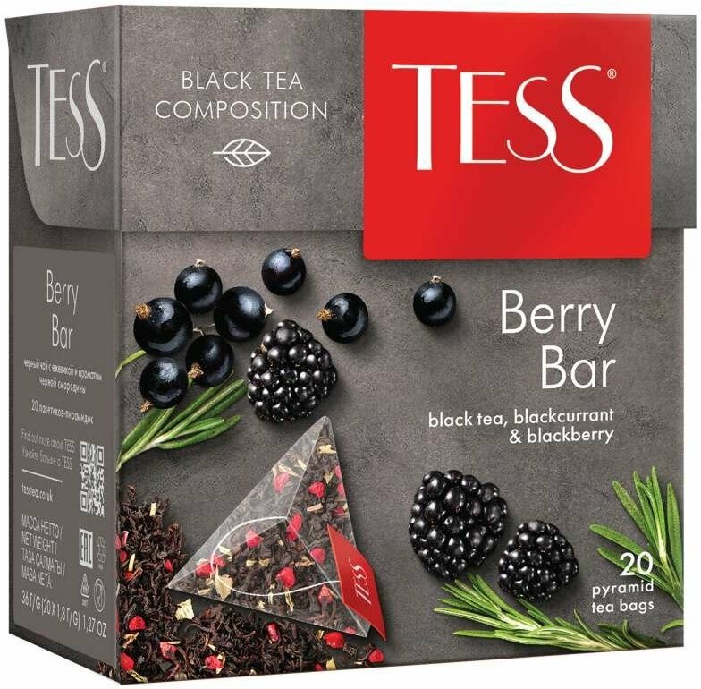 Чай TESS (Тесс) "Berry Bar", черный с ароматом ежевики и черной смородины, 20 пирамидок по 1,8 г, 0785-12