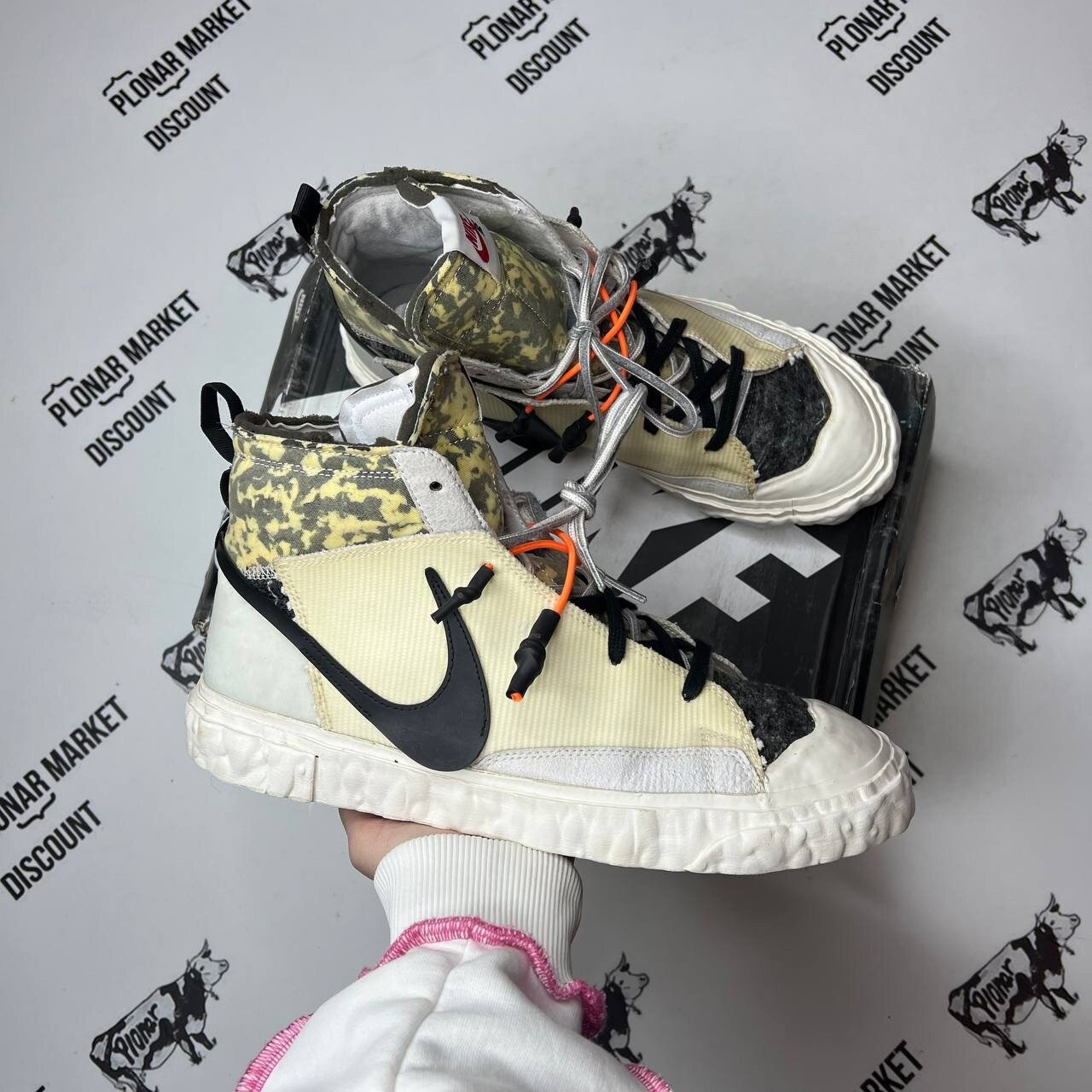 Кеды NIKE Blazer Mid Readymade, размер 44,5 eu / 10,5 US / 28,5 см, бежевый, белый, хаки, серый