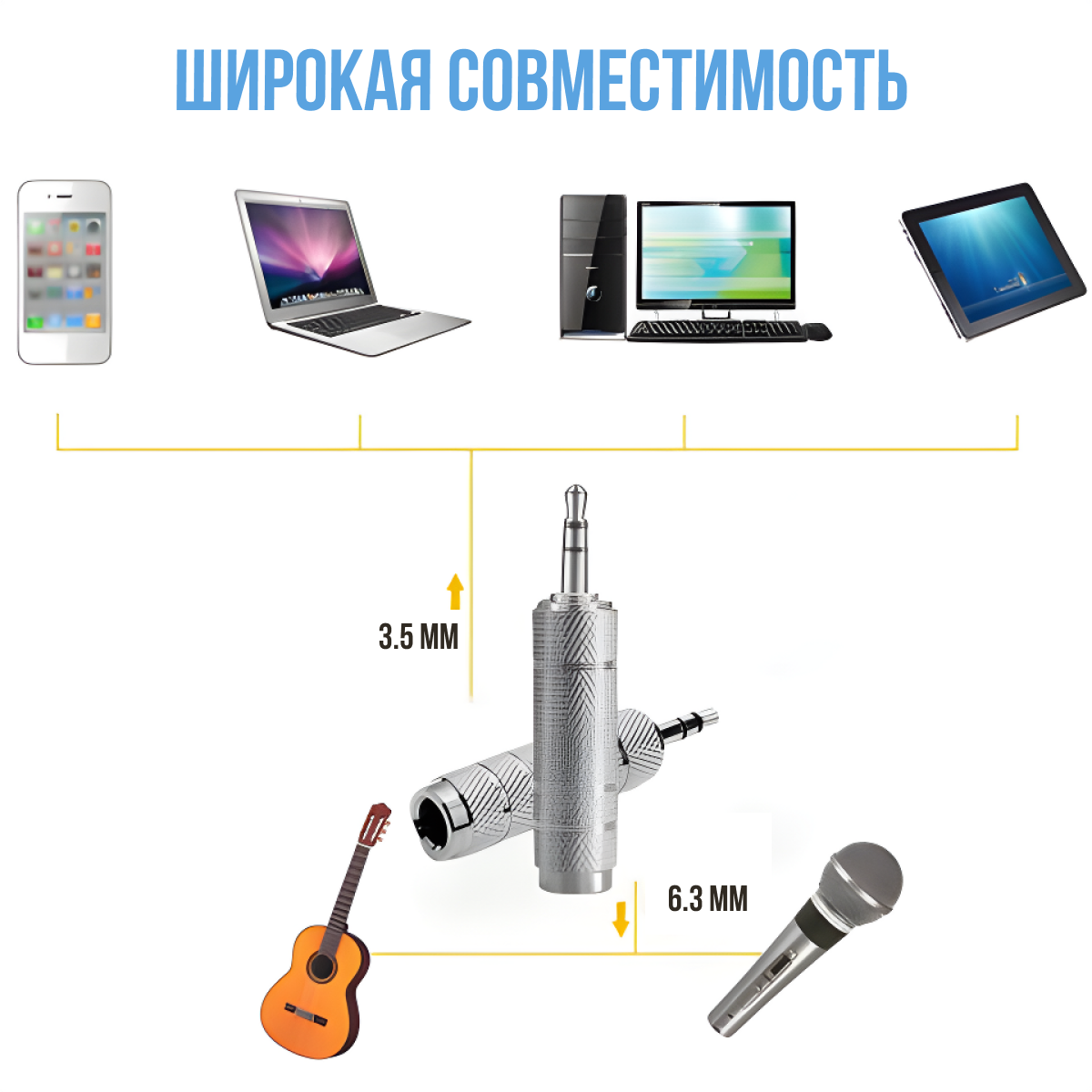 Переходник для кабеля гнездо mini Jack 6,3 на разъем Jack 3,5 Soundking / для наушников джек мини джек разъем — фото 1