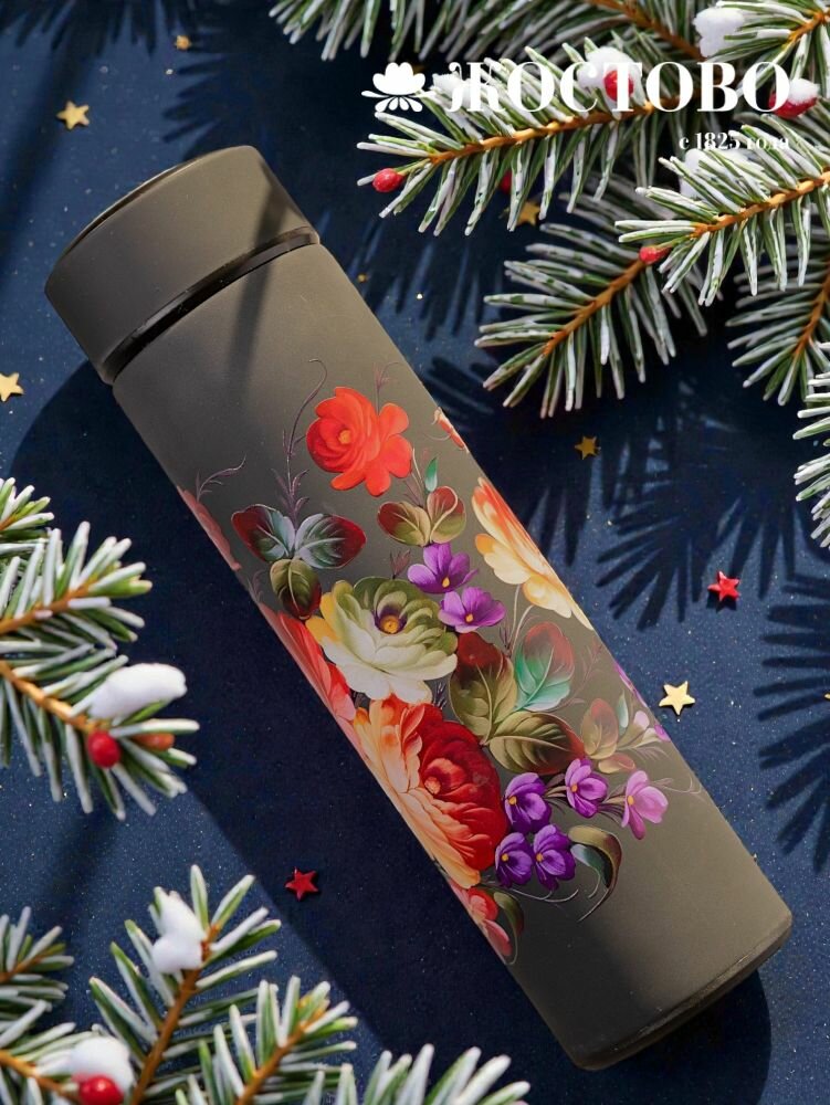 Термос для чая 0,5 л. с принтом Жостово