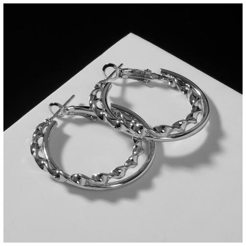 Серьги-кольца Карма спираль, цвет серебро, d:3