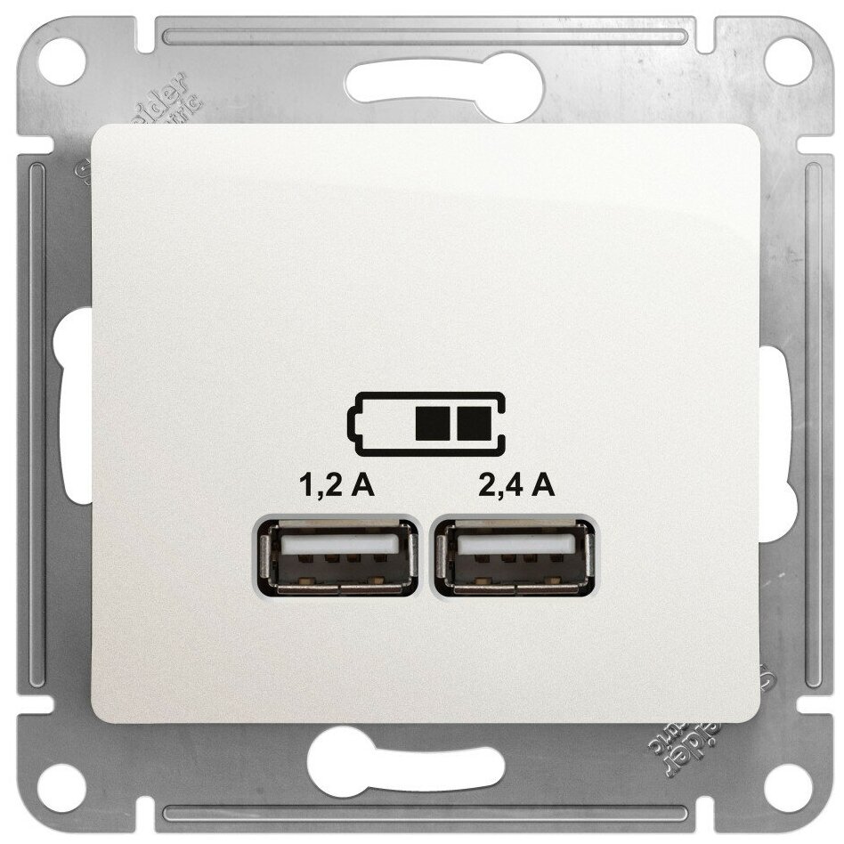Розетка USB Glossa тип A+C 5В/2.4А 2х5В/1.2А механизм перламутр. SchE GSL000639