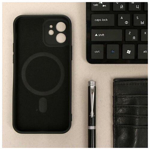 фото Чехол luazon для iphone 12, поддержка magsafe, силиконовый, черный mikimarket