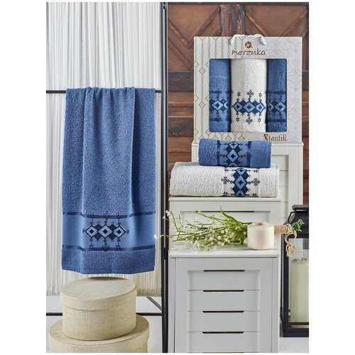 фото Oran merzuka полотенце lexa цвет: тёмно-голубой (50х90 см - 2 шт,70х140 см) br41053