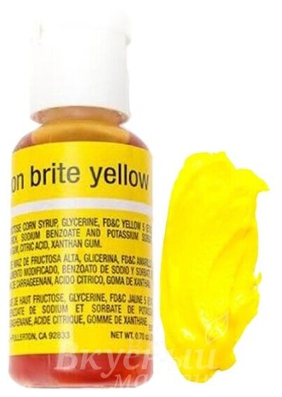 Краска Желтый неон гелевая Neon Brite Yellow Liqua-Gel Chefmaster, 20 гр.