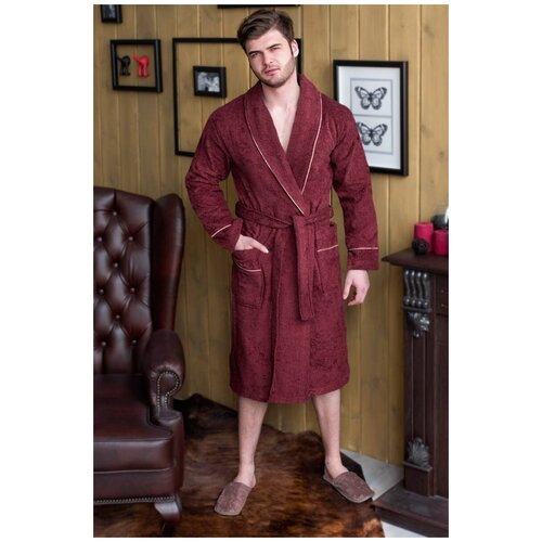 фото Халат махровый homeliness мужской шалька+кант, цвет бордовый, разм.60