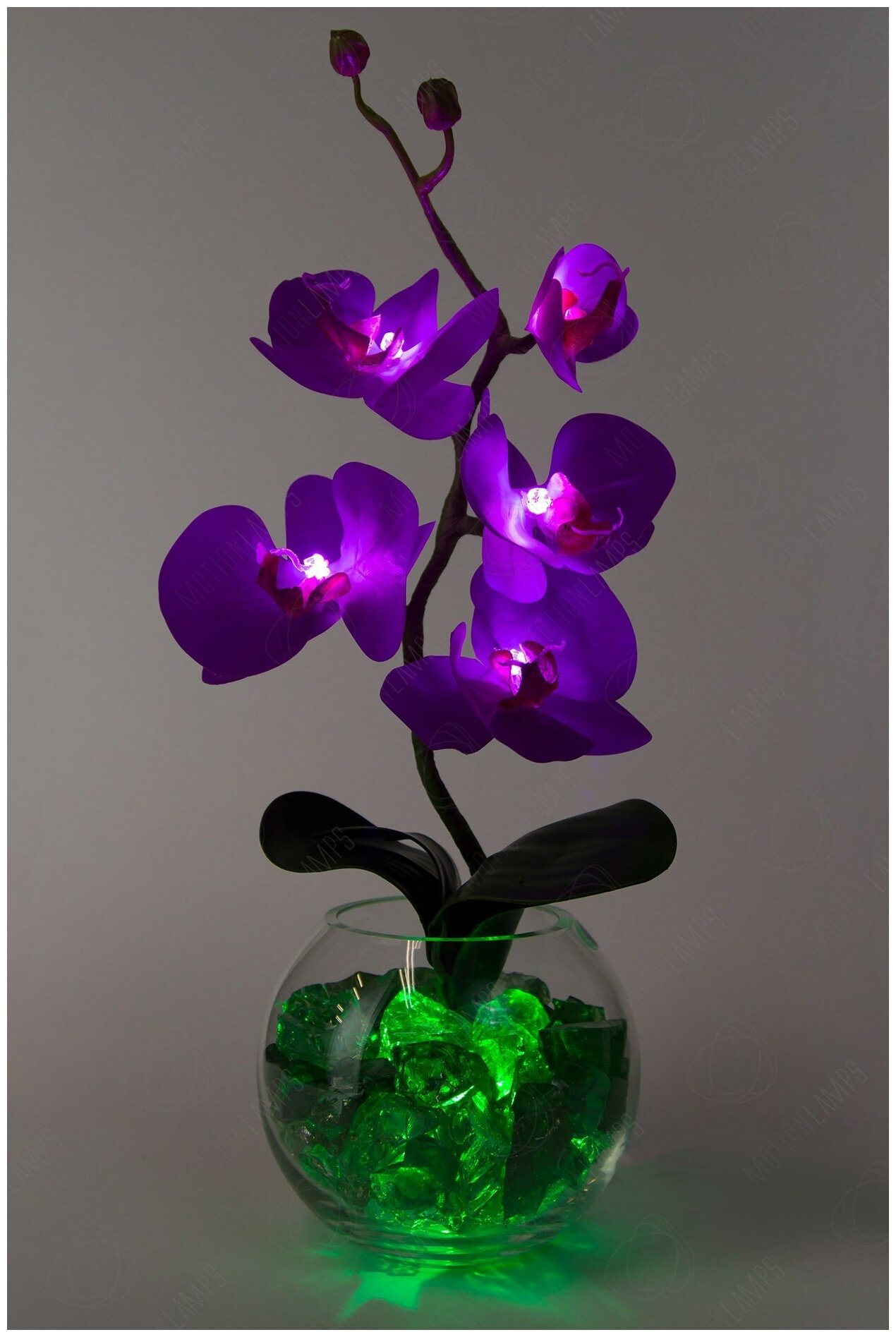 Светильник Орхидея фиолетовый(зел) 5 цветков - фотография № 1
