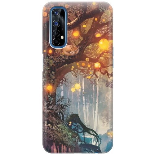 фото Ультратонкий силиконовый чехол-накладка для realme 7 с принтом "лиса на древе" gosso